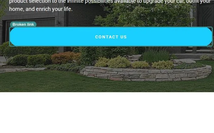 Screenshot of a large Contact Us button on a website hero, outlined in teal and carrying a small teal Broken link label.