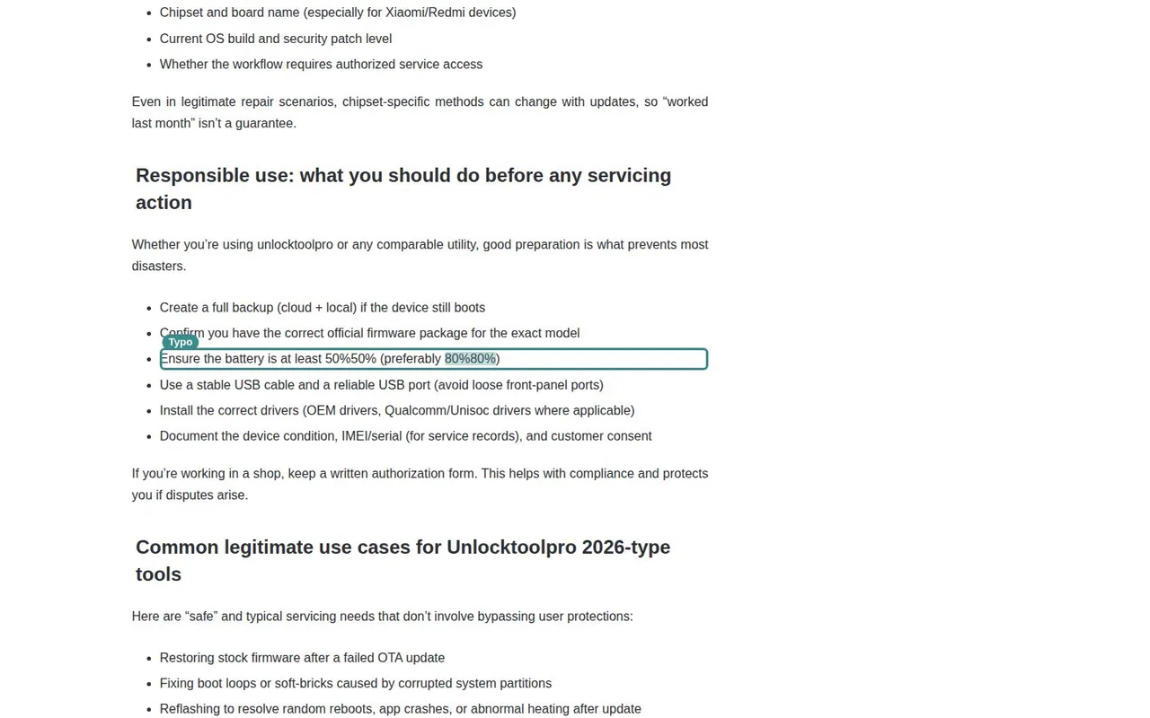 Screenshot of a bulleted instruction outlined in teal, under a small teal Typo label, whose duplicated percentages are highlighted.